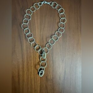 16” silver chain necklace with yellow tone sparkle links